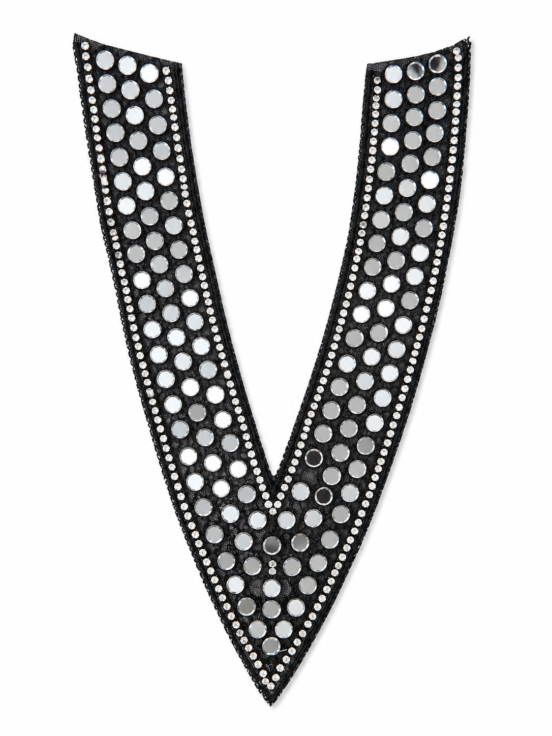 Premium Black Mirror Neck Patch – Designer Embroidered V-Neck Appliqué (1 Piece)