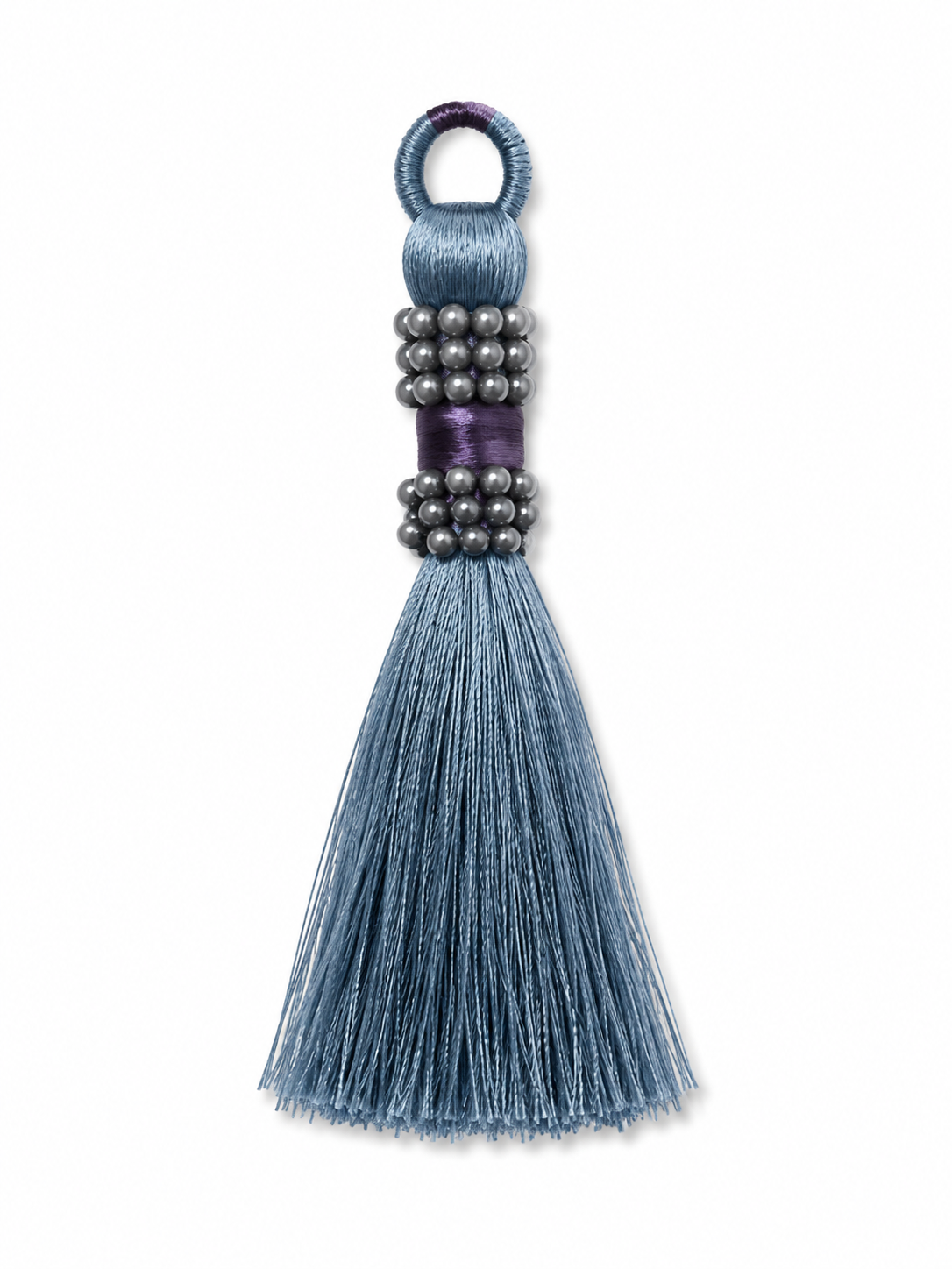 Dusty Blue & Purple Thread Tassel Latkan with Pearl Beads – 1 Piece