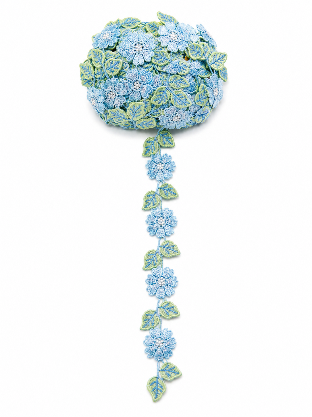 Sky Blue Floral Embroidered Lace Trim – Decorative Flower Border | Sold by the Meter