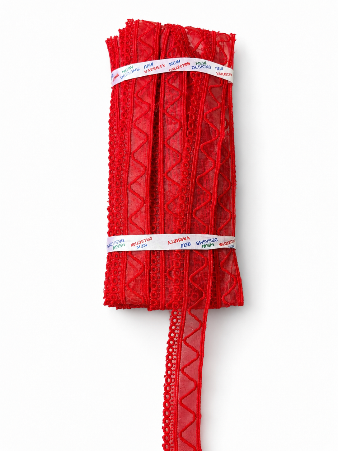 Red Embroidered Lace Trim – Decorative Mesh Border for Sewing & Craft Projects