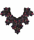 Designer Floral Embroidered Neck Patch Appliqué – Purple & Pink Beaded Neckline Lace for Dresses, Blouses & Suits