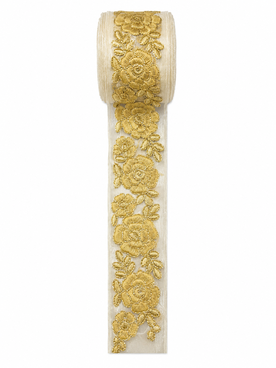 Premium Gold Floral Embroidered Lace Trim – Luxury Decorative Border (Sold by Meter)