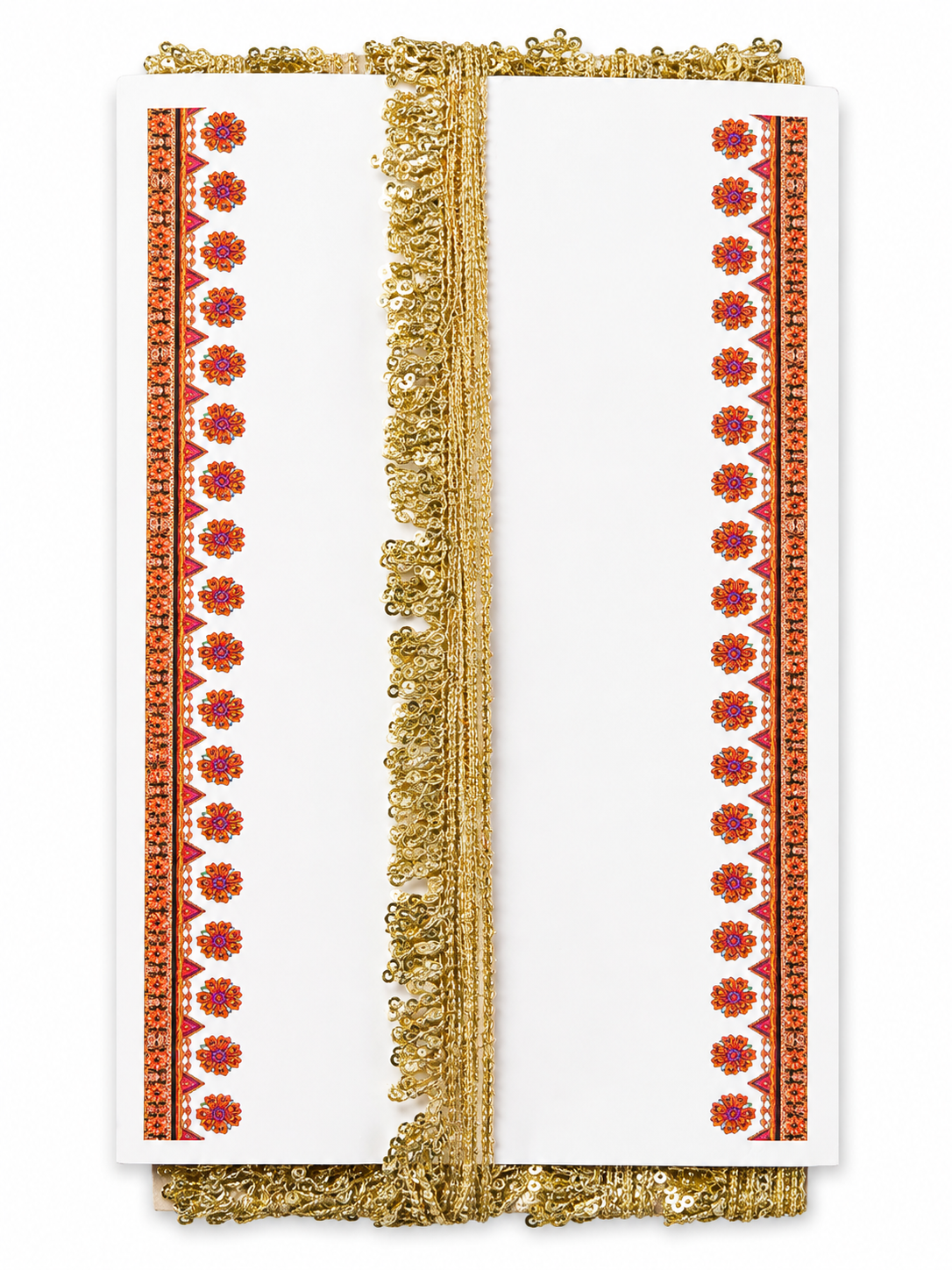 Premium Gold Sequin Fringe Lace Trim – Decorative Metallic Border for Sarees, Lehengas & Costumes