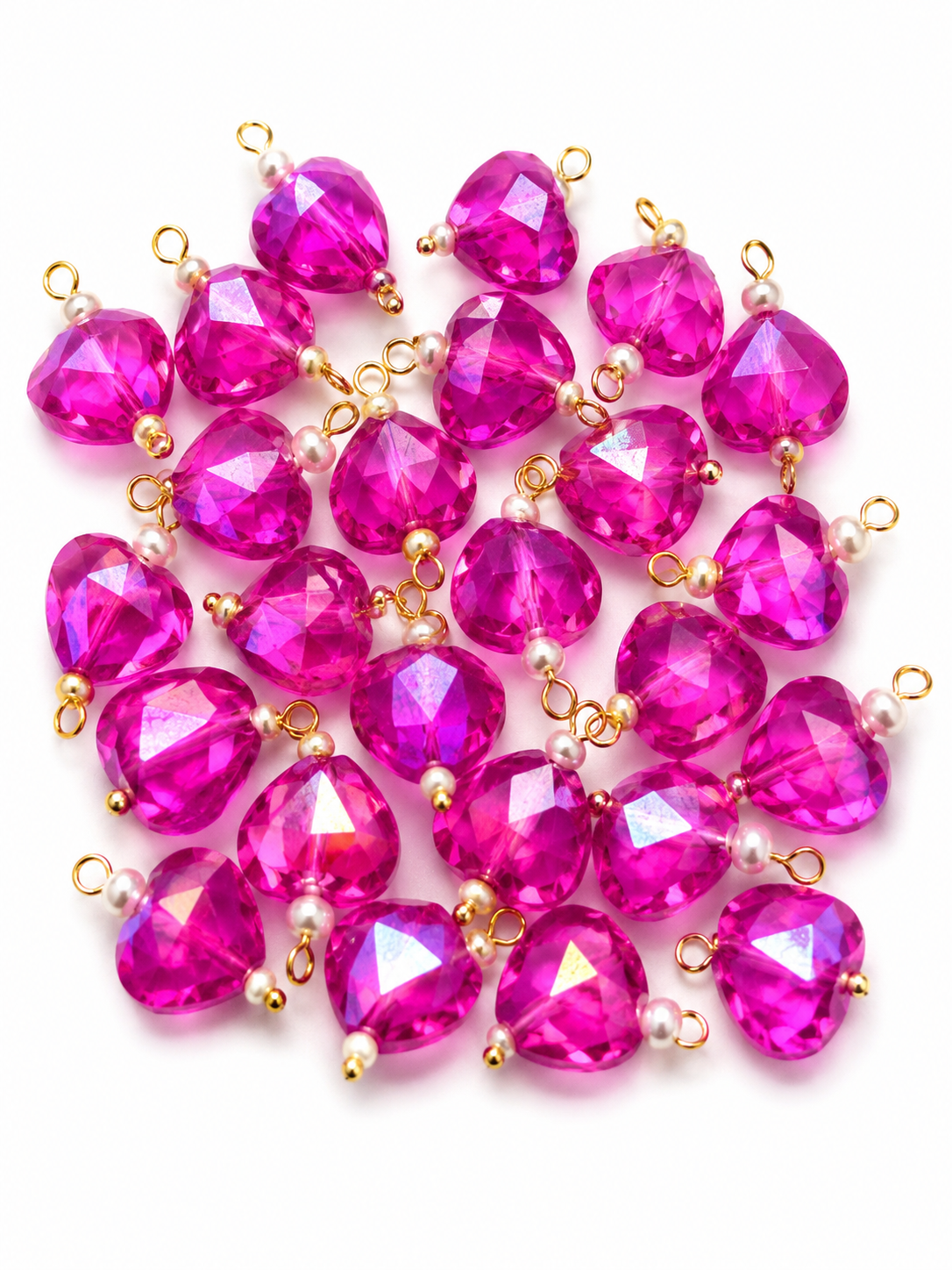 Hot Pink Heart Crystal Decorative Charm – Gold Loop Pendant for DIY Latkan, Jewelry & Craft Projects