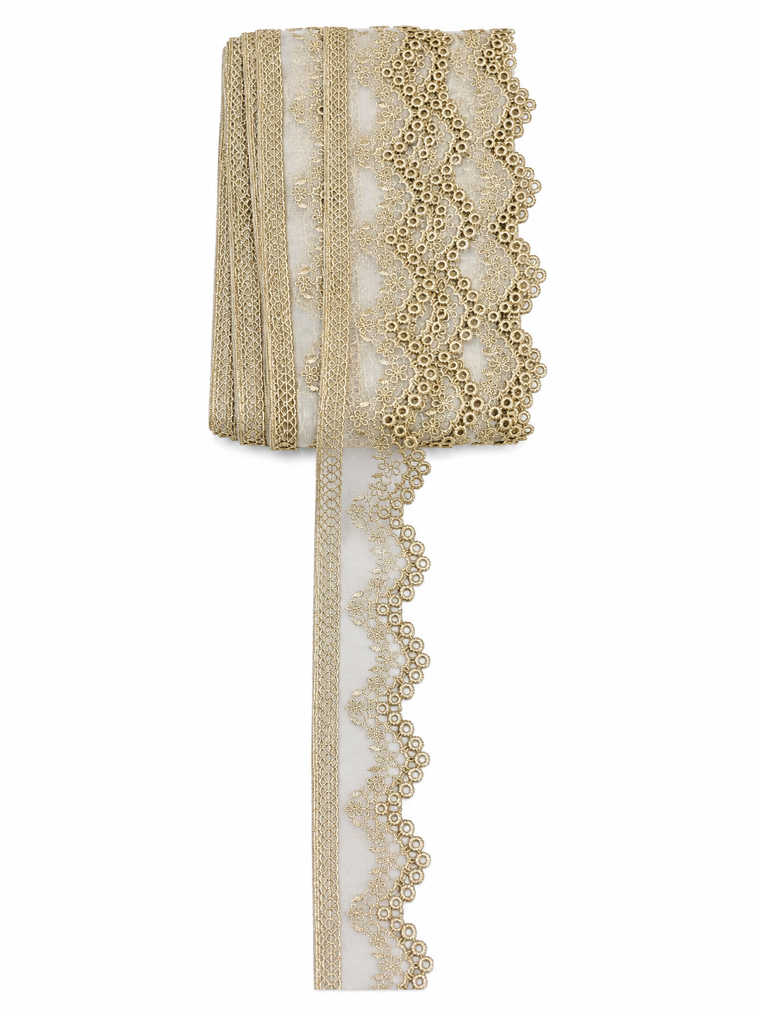 Gold Floral Mesh Lace Trim with Scalloped Edge