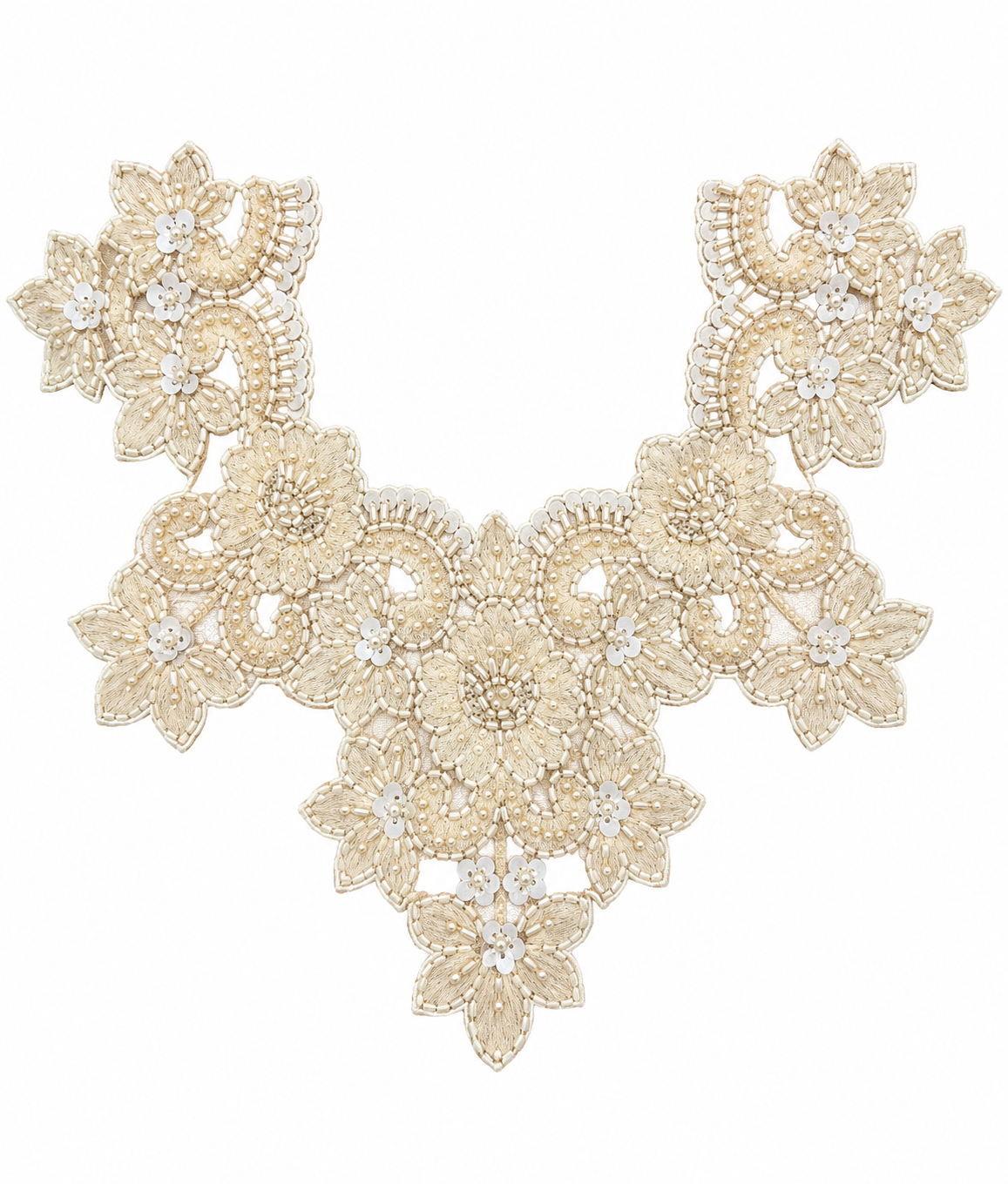 Premium Beaded Neck Appliqué Patch – Ivory Floral Design