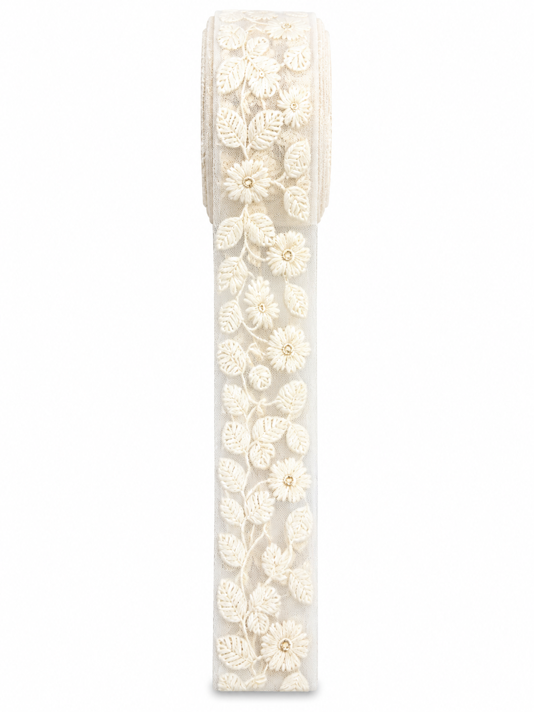 Premium Floral Vine Embroidered Lace Trim – Ivory/Cream
