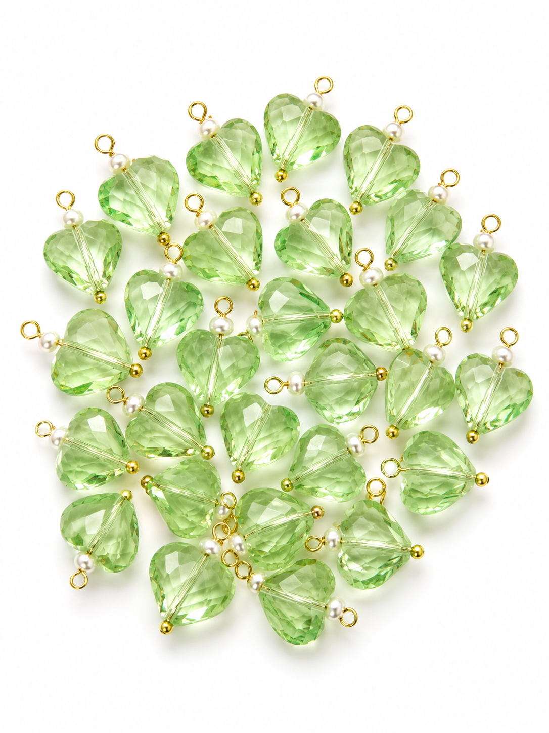 Light Green Heart Crystal Decorative Charm – Gold Loop Pendant for DIY Latkan, Jewelry & Craft Projects