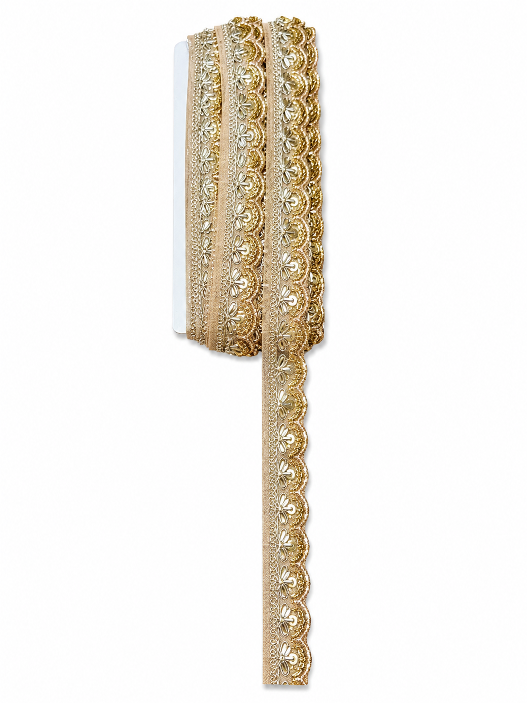 Premium Gold Scalloped Floral Lace Trim – Decorative Embroidered Border (Sold by Meter)