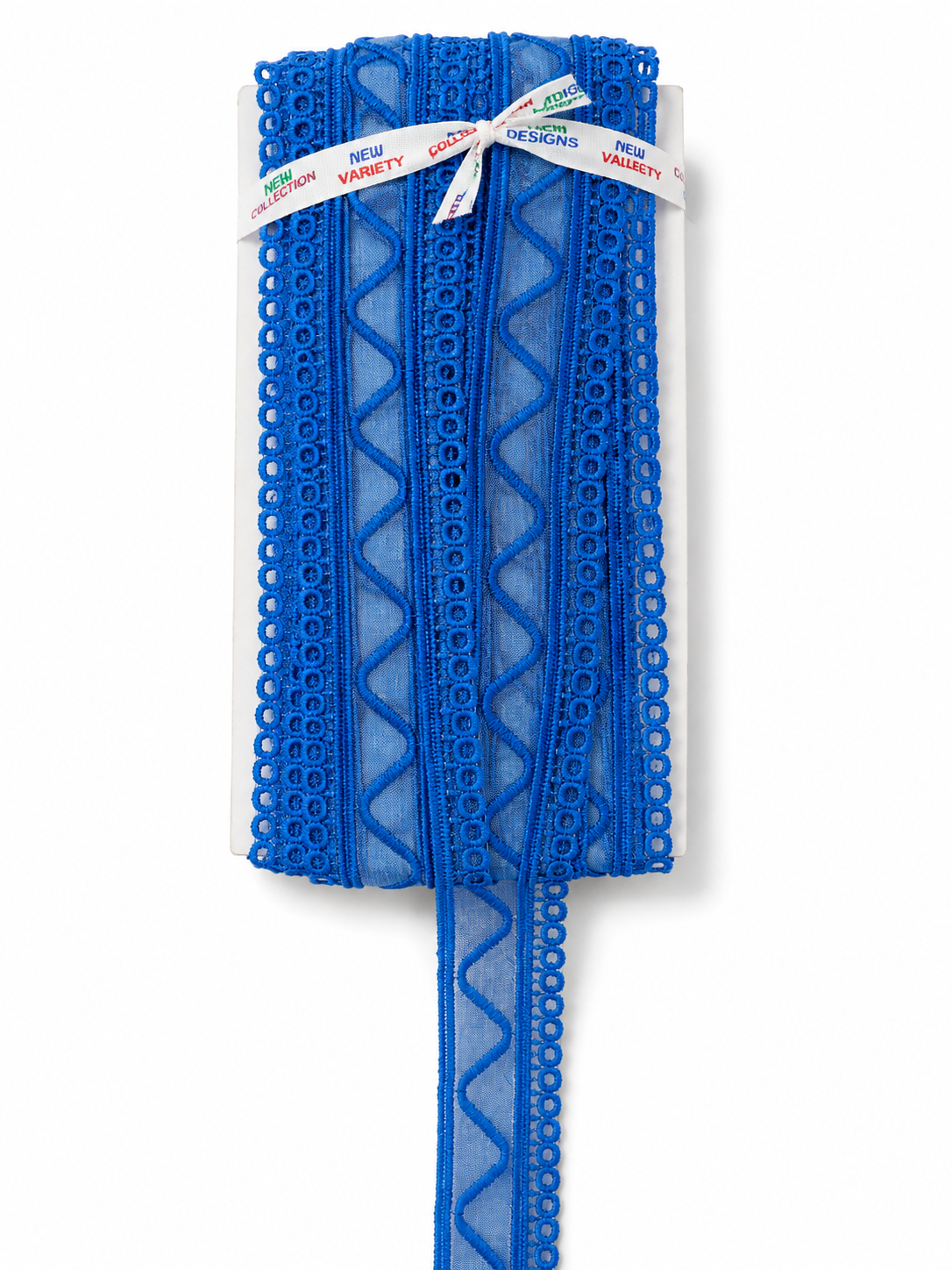 Royal Blue Embroidered Lace Trim – Decorative Eyelet Mesh Border for Sewing & Craft Projects