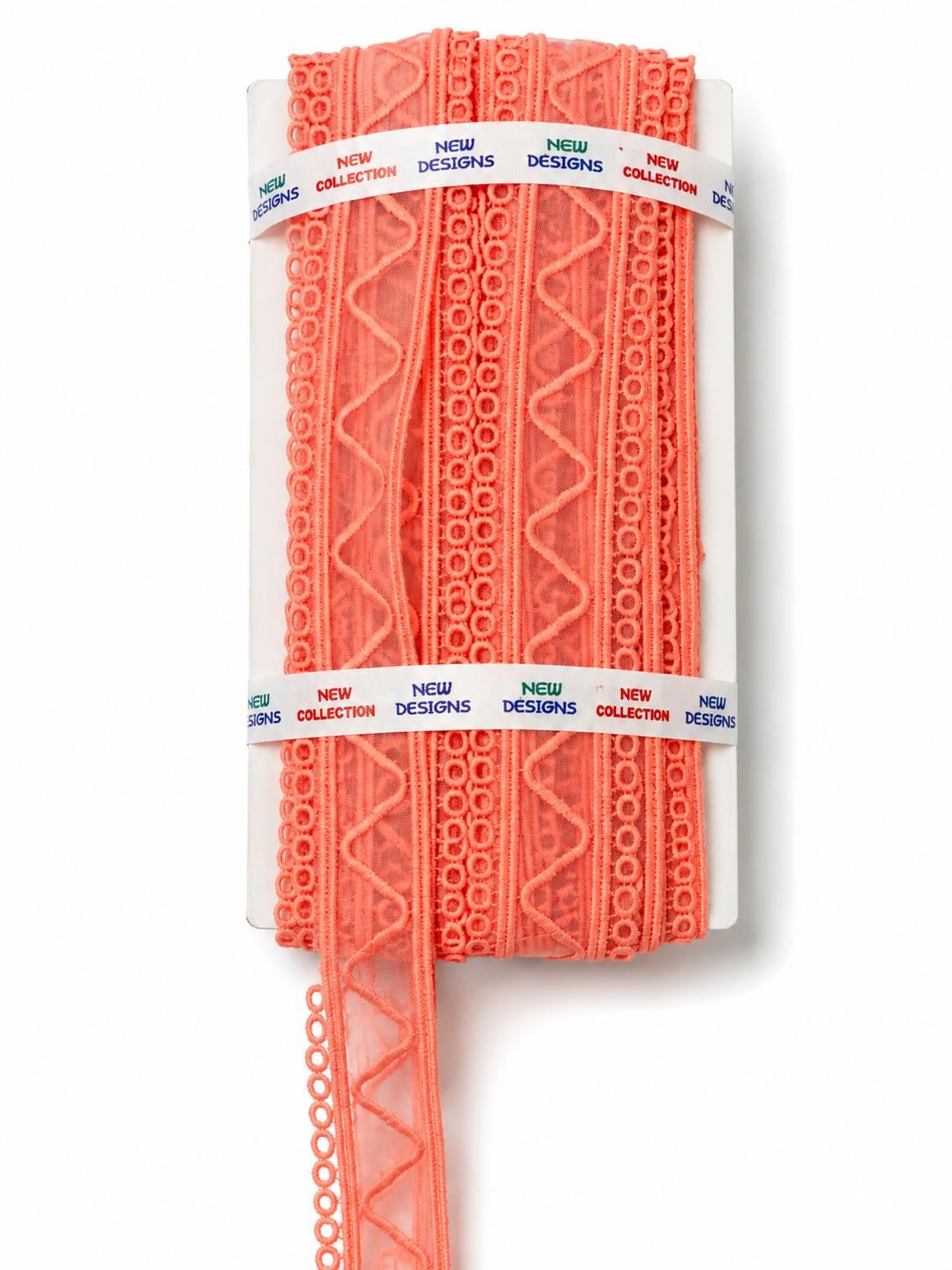 Coral Peach Embroidered Lace Trim – Decorative Eyelet Mesh Border for Sewing & Craft Projects