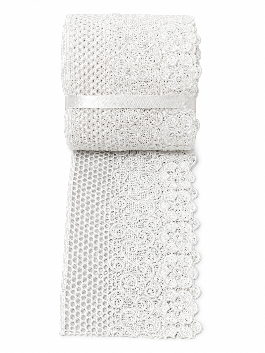 Premium White Floral Mesh Lace Trim – Embroidered Decorative Border (Sold by Meter)
