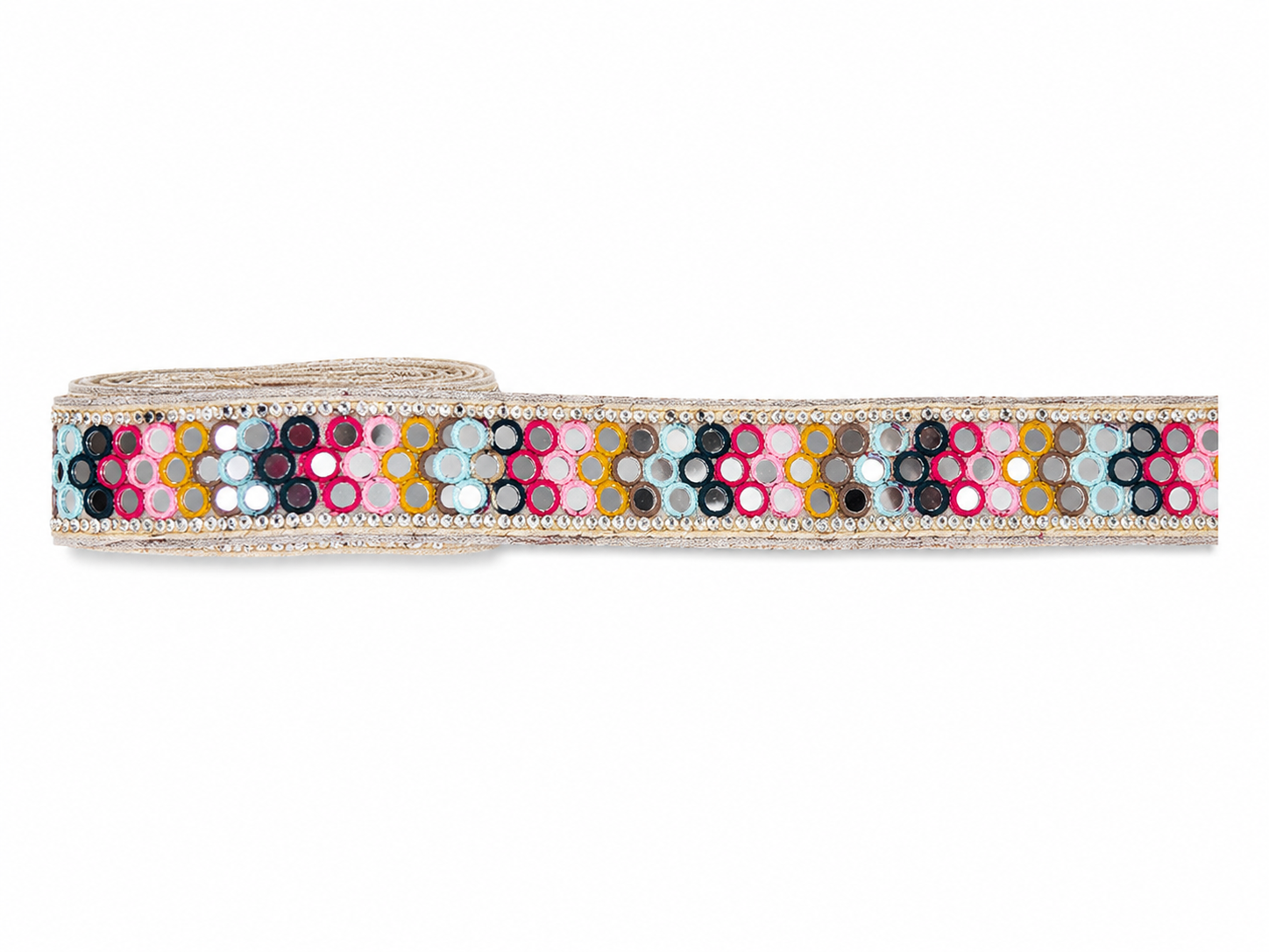Pastel Multicolor Mirror Embroidered Lace Trim – Premium Decorative Border | Approx. 2 Yards
