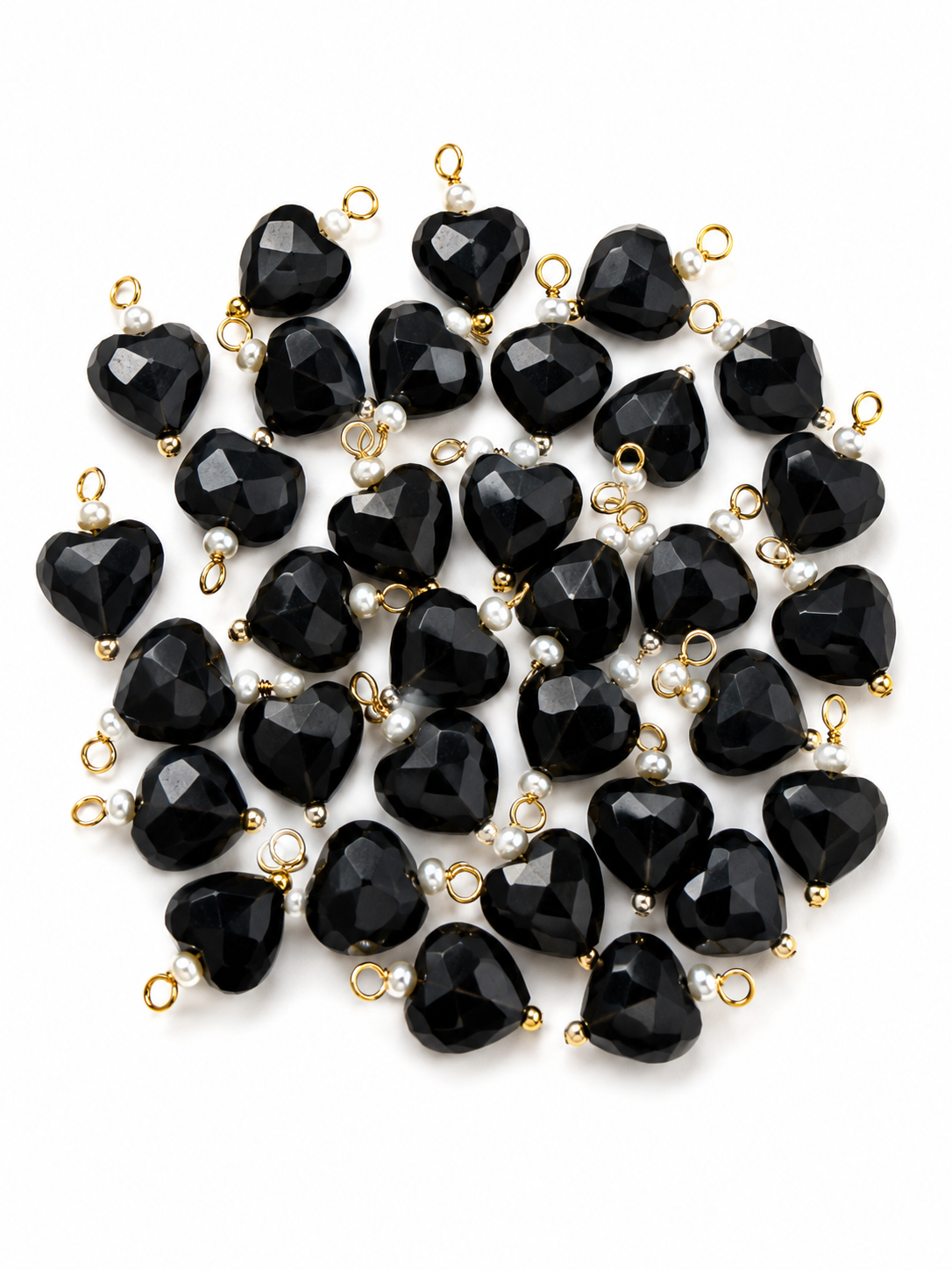 Black Heart Crystal Decorative Charm – Gold Loop Pendant for DIY Latkan, Jewelry & Craft Projects