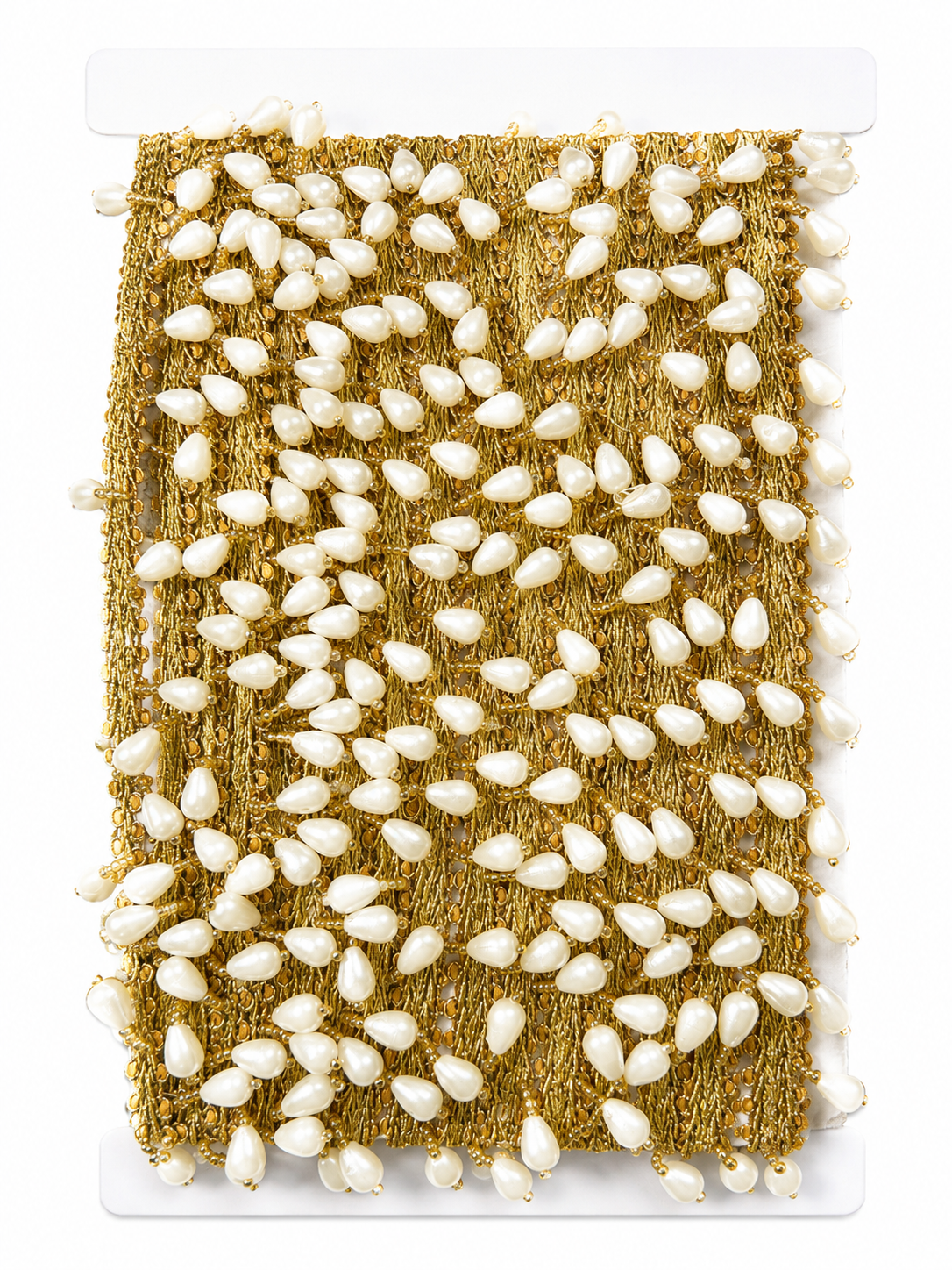 Luxury Pearl Drop Fringe Lace Trim – Elegant Pearl Tassel Border for Bridal Wear, Dresses & Décor