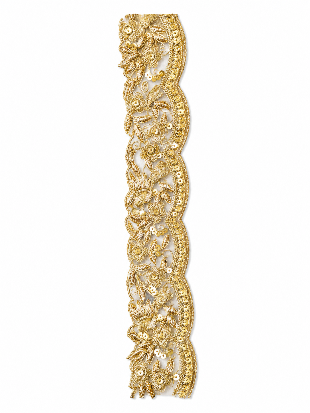 Premium Gold Floral Scalloped Lace Trim – Embroidered Decorative Border (Sold by Meter)