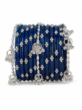 Royal Blue Stone Work Bangle Set with Silver Ghungroo Karas