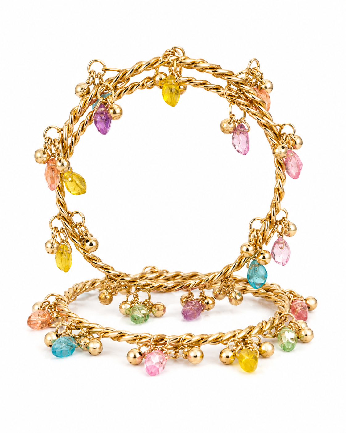 Golden Multicolor Charm Bangles – Set of 2