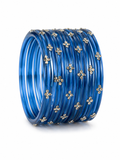 Royal Blue Floral Stonework Bangles – Set of 12