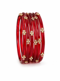 Red Crystal Stonework Bangles – Set of 12