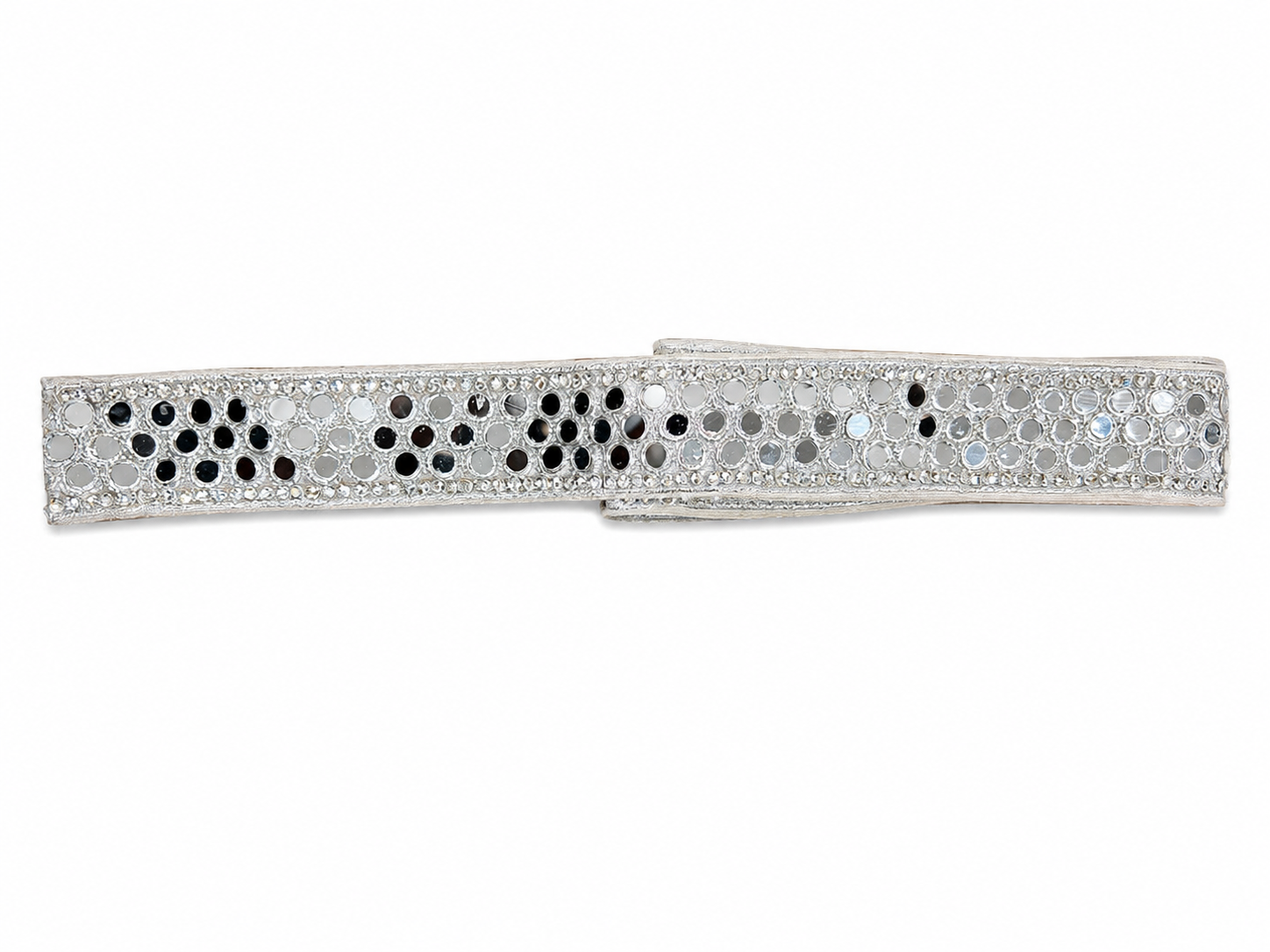 Silver Mirror Embroidered Lace Trim – Premium Decorative Border | Approx. 2 Yards