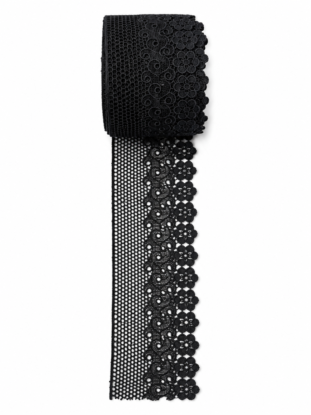 Premium Black Floral Mesh Lace Trim – Embroidered Decorative Border (Sold by Meter)