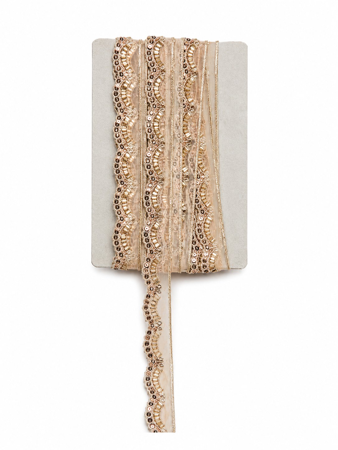 Rose Gold Sequin & Beaded Scalloped Lace Trim