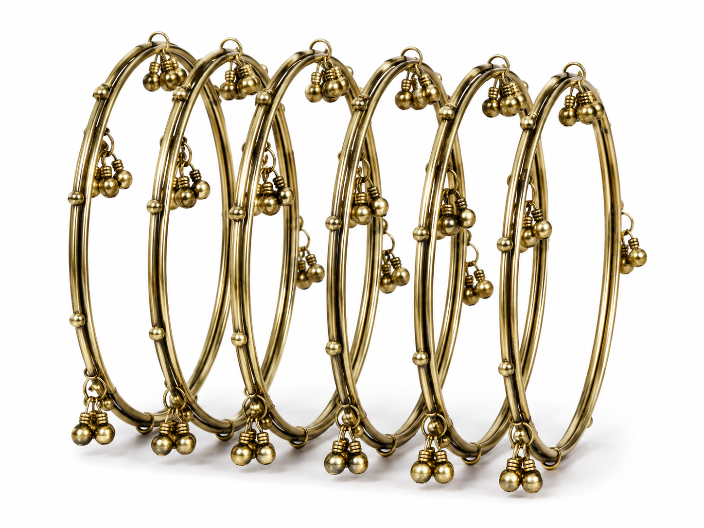 Traditional Gold Tone Punjabi Kada Bangle Set with Ghungroo Charms | Classic Ethnic Bangles for Women