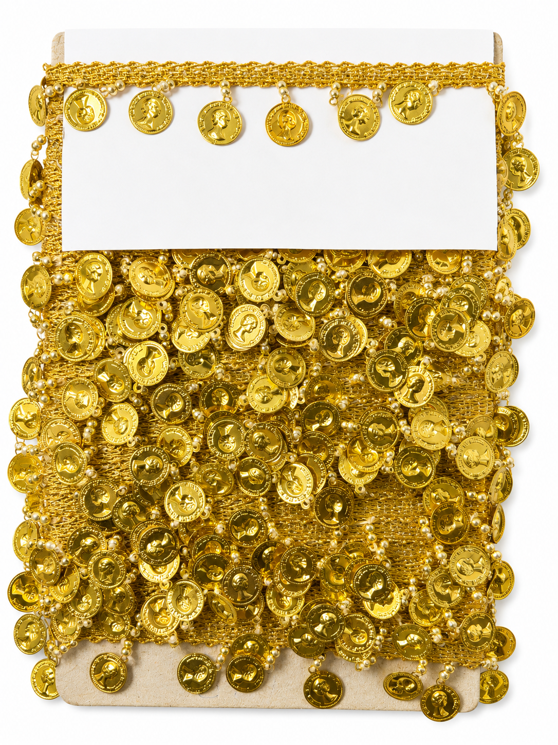 Gold Coin Latkan Trim – Decorative Coin Hanging Lace Border for Sarees, Lehengas & Costumes