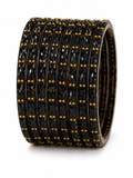 Black Crystal Bangle Set (12 Bangles) with Gold Stud Detailing | Traditional Punjabi Bangles for Women