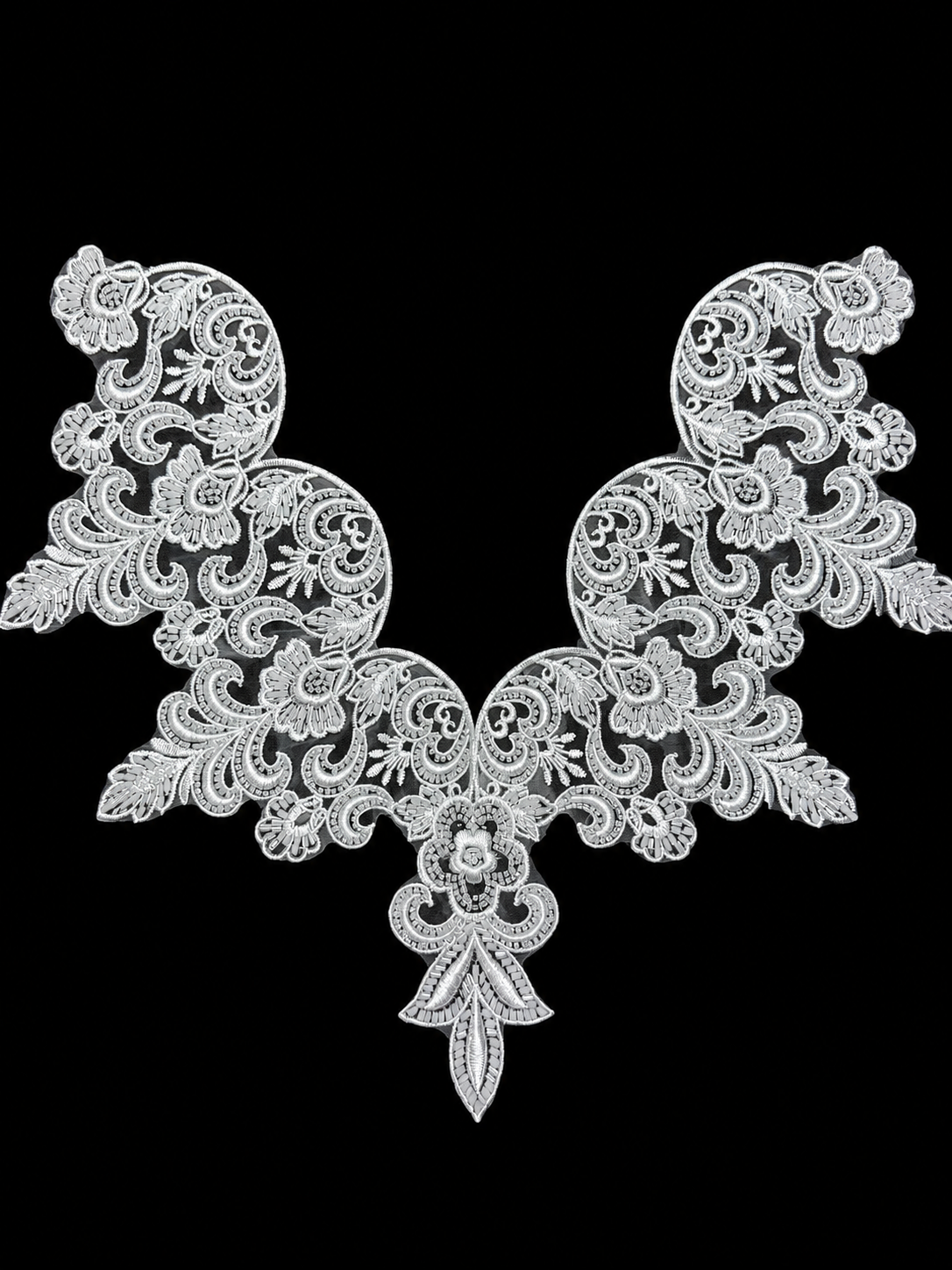 White Floral Lace Neck Appliqué – Embroidered V-Neck Sew-On Patch for Kurtis, Blouses & Dresses