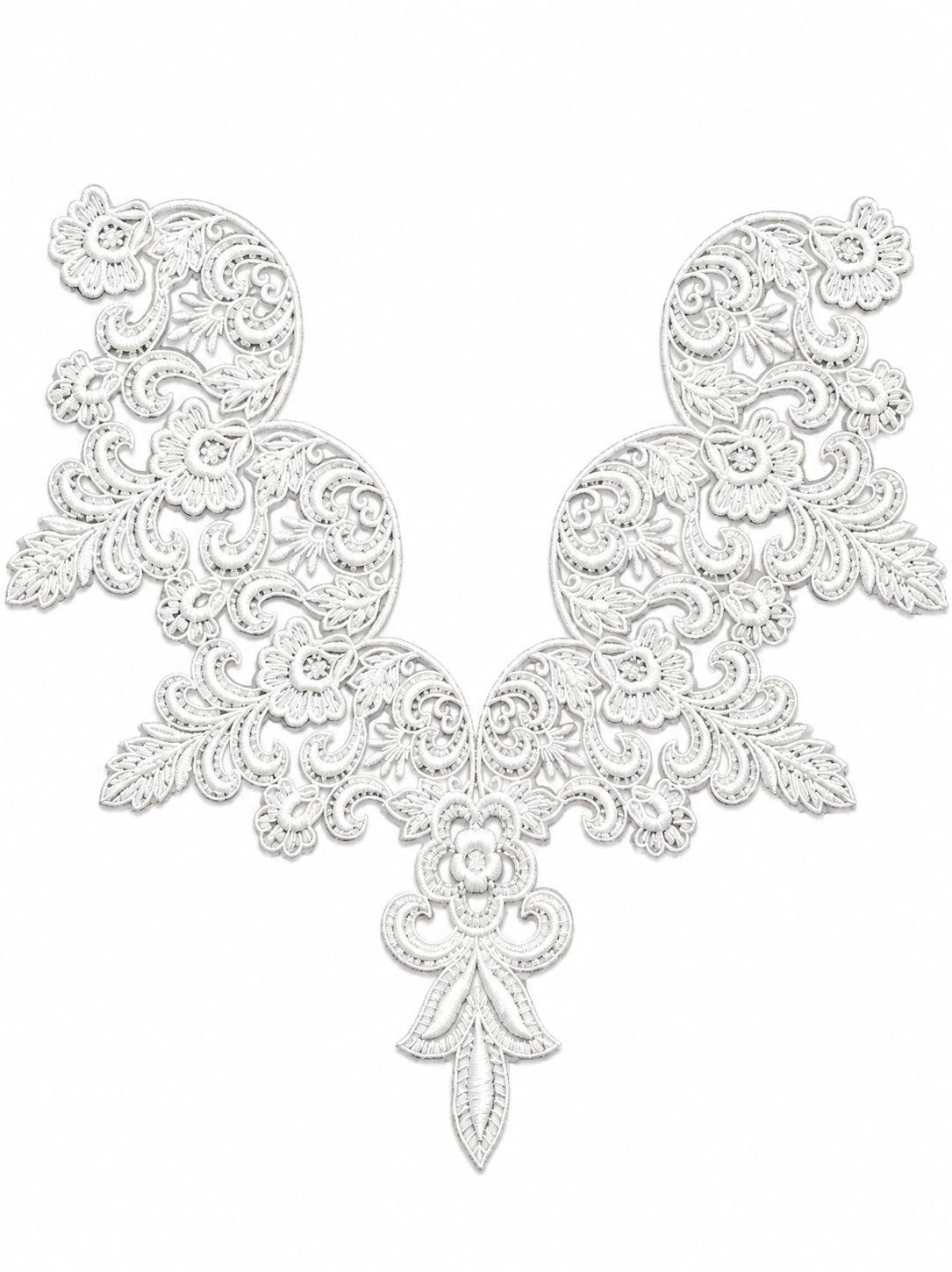 White Floral Lace Neck Appliqué – Embroidered V-Neck Sew-On Patch for Kurtis, Blouses & Dresses
