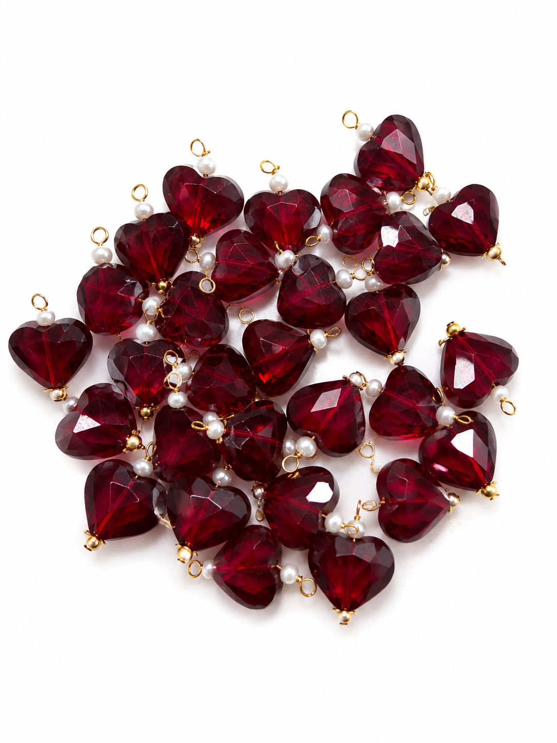 Dark Ruby Heart Crystal Decorative Charm – Gold Loop Pendant for DIY Latkan, Jewelry & Craft Projects