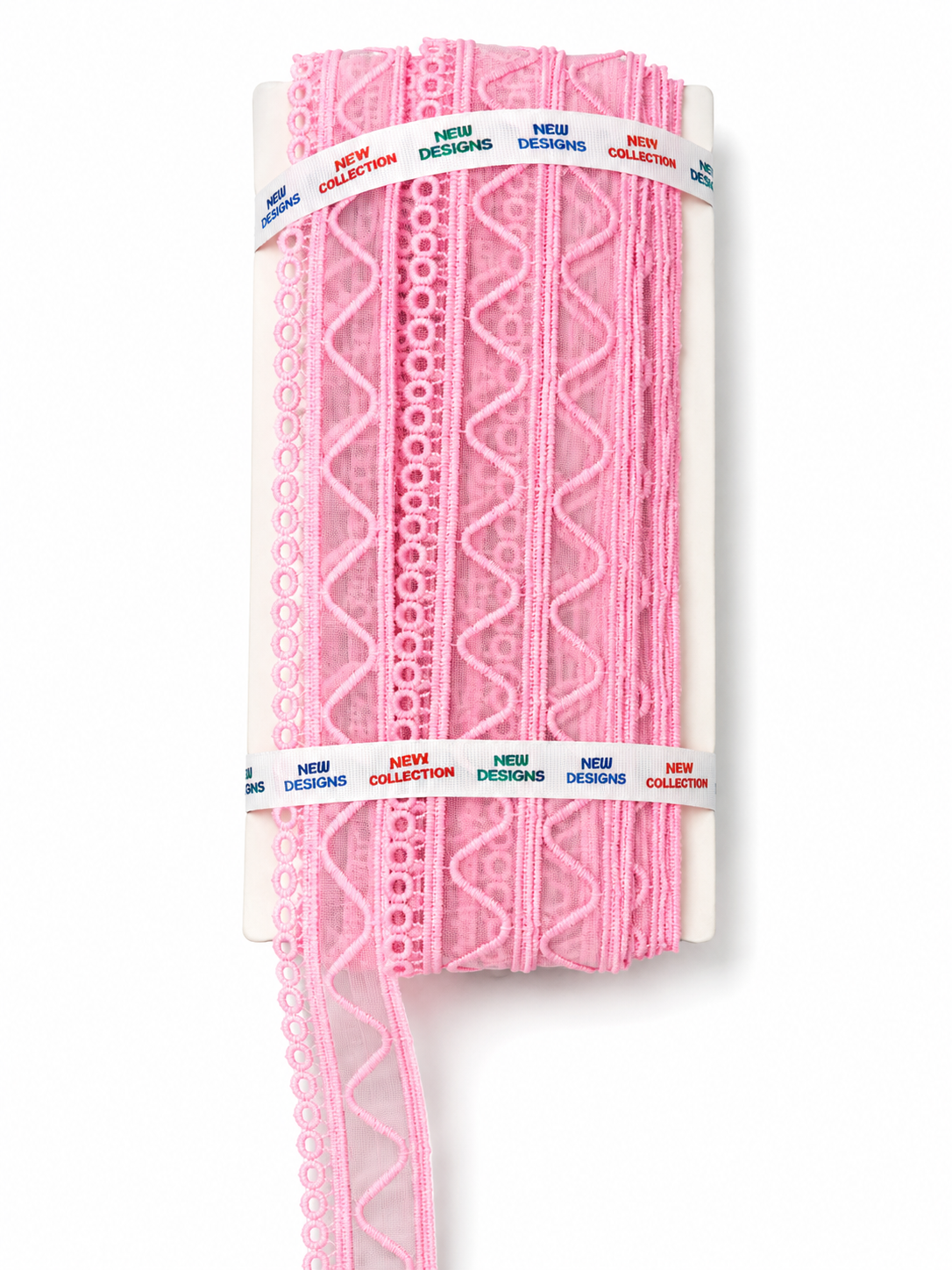 Baby Pink Embroidered Lace Trim – Decorative Eyelet Mesh Border for Sewing & Craft Projects