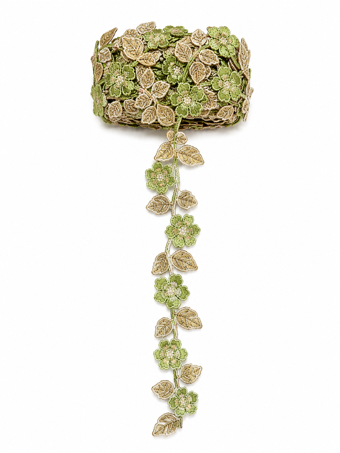 Olive Green Floral Embroidered Lace Trim – Decorative Flower Border | Sold by the Meter