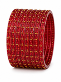 Ruby Red Crystal Bangle Set (12 Bangles) with Gold Stud Detailing | Traditional Punjabi Bangles for Women