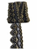 Premium Black & Gold Embroidered Lace Trim – Designer Scalloped Decorative Border (Sold by Meter)