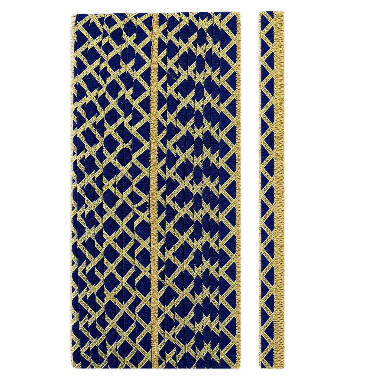 Royal Blue & Gold Gota Patti Lace Trim – Diamond Pattern Decorative Border for Sewing & Crafts