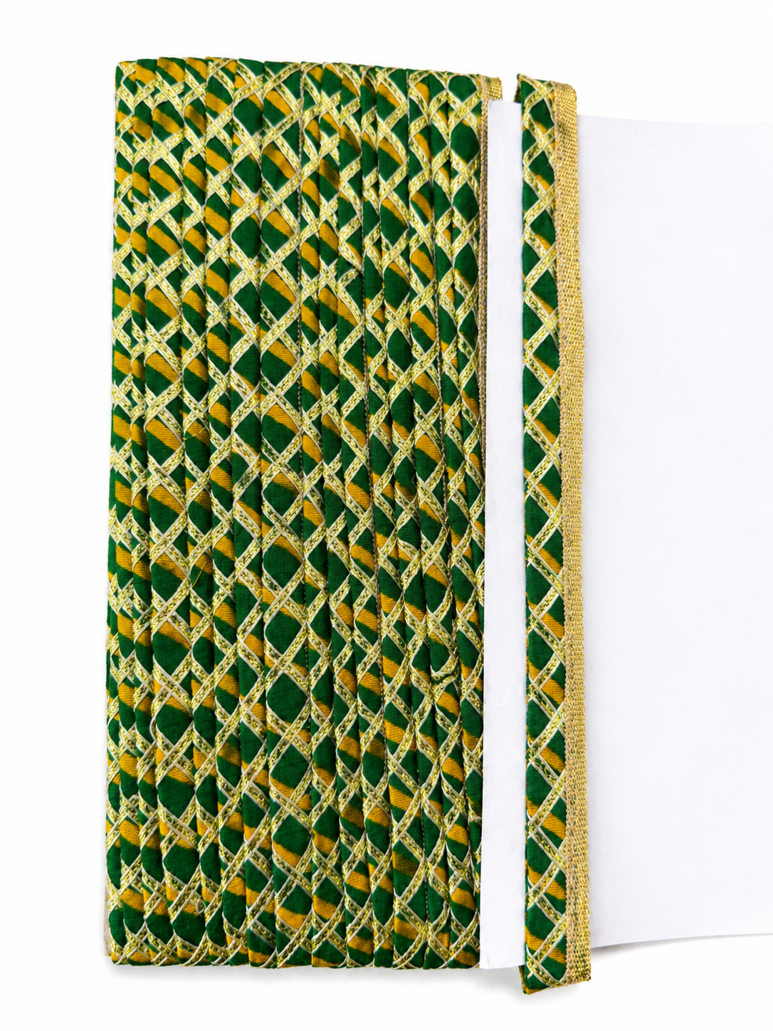 Green & Gold Gota Patti Lace Trim – Diamond Pattern Decorative Border for Sewing & Crafts