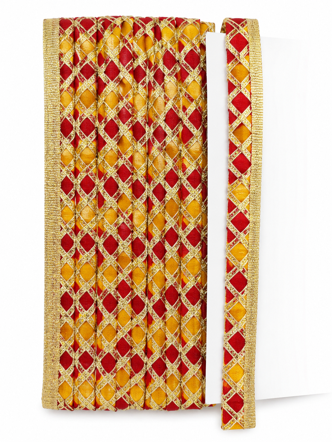 Red & Yellow Gota Patti Lace Trim – Diamond Pattern Decorative Border for Sewing & Crafts