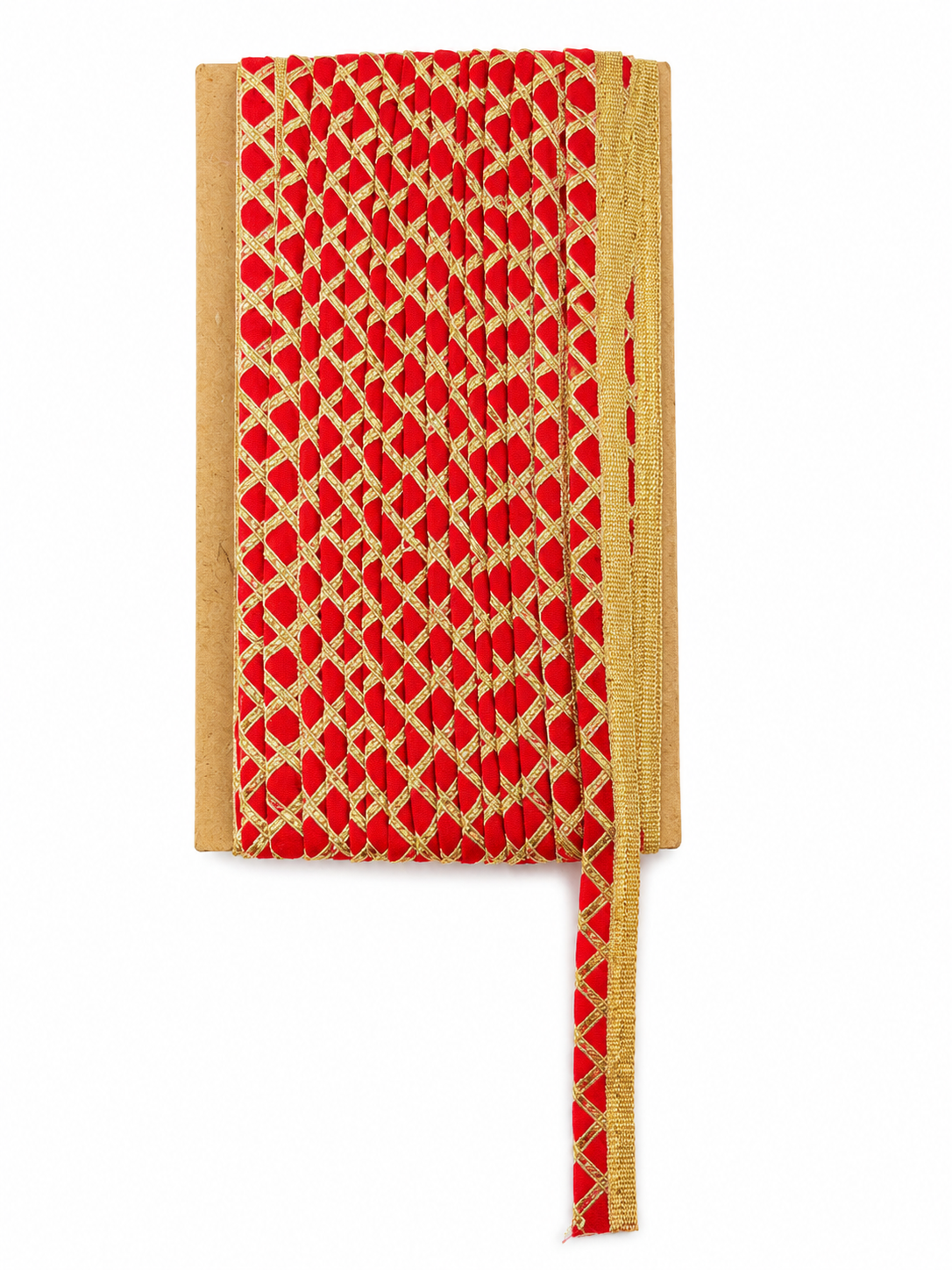 Red & Gold Gota Patti Lace Trim – Diamond Pattern Decorative Border for Saree, Suit & Craft