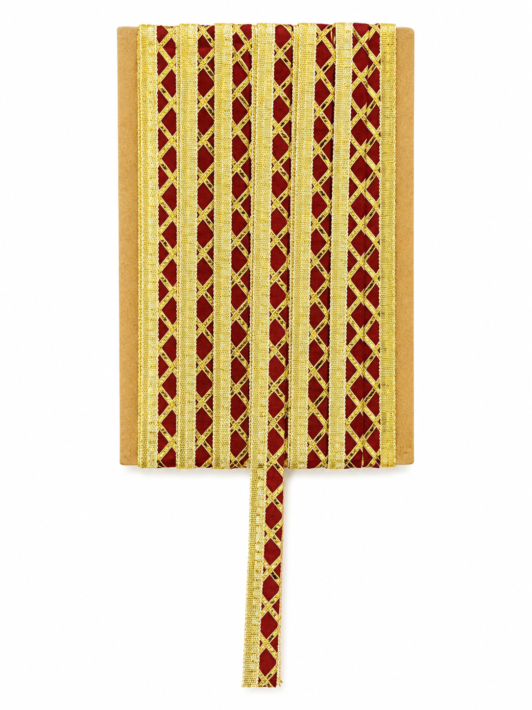 Red & Gold Diamond Pattern Lace Trim – Decorative Border for Saree, Dupatta & Dress Designing