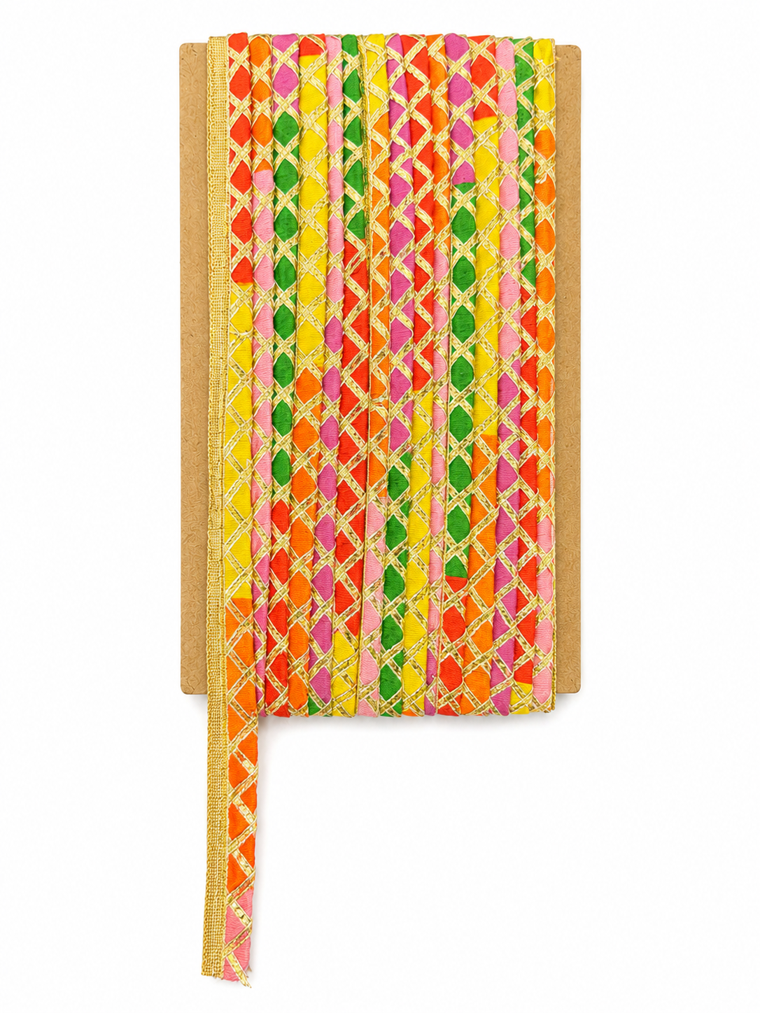 Multicolor & Gold Diamond Pattern Lace Trim – Traditional Decorative Border for Suits, Sarees & Crafts