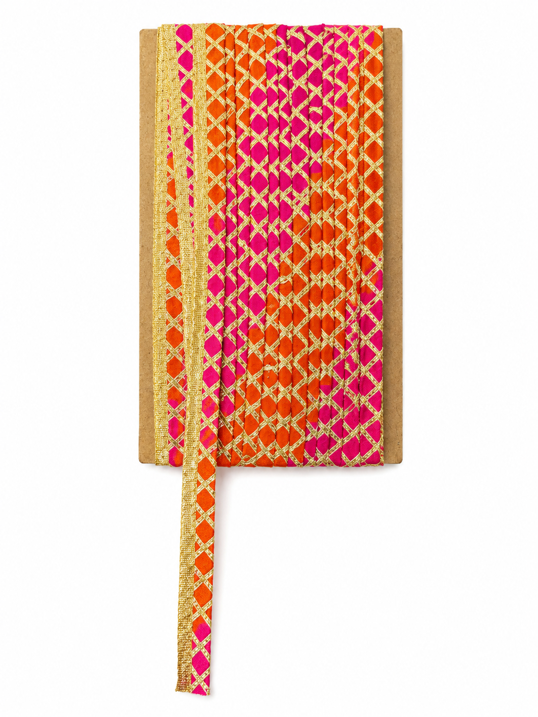 Pink & Orange Diamond Pattern Lace Trim – Decorative Border for Saree, Suit & Craft Work