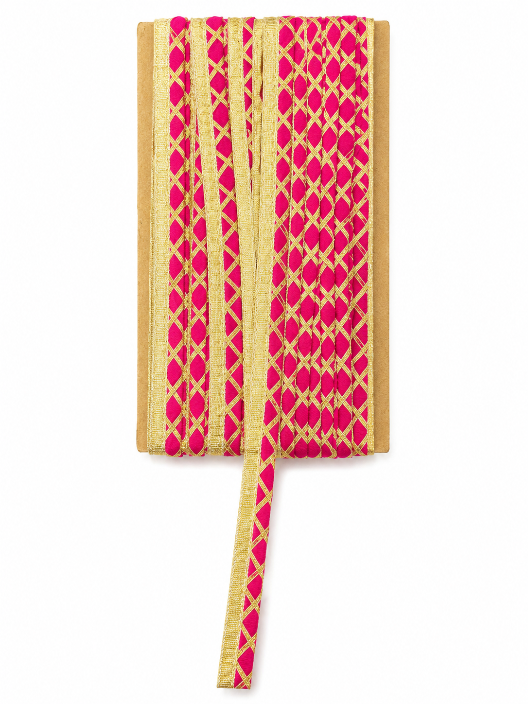Hot Pink & Gold Diamond Pattern Lace Trim – Decorative Border for Saree, Suit & Craft Work