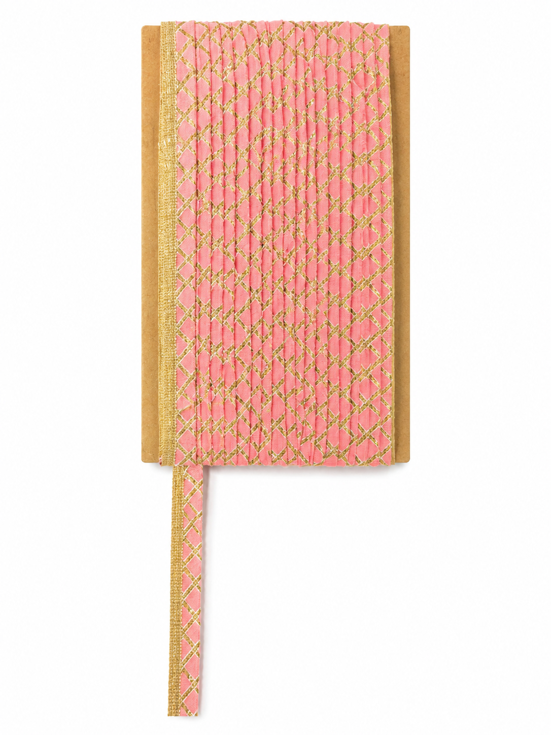 Light Pink & Gold Diamond Pattern Lace Trim – Decorative Border for Saree, Suit & Craft Work