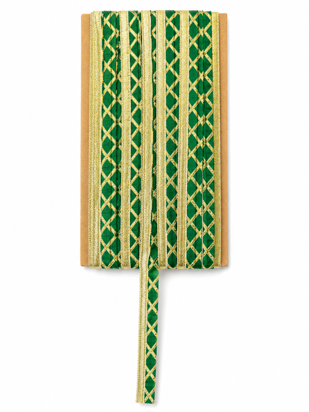 Green & Gold Diamond Pattern Lace Trim – Decorative Border for Saree, Suit & Craft Work