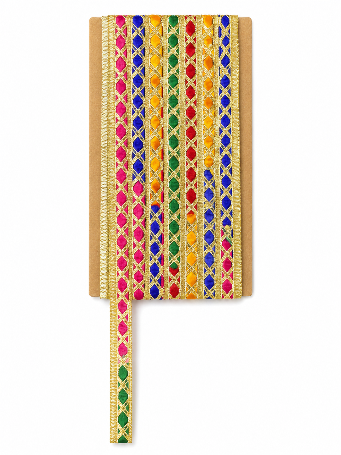 Multicolor & Gold Diamond Pattern Lace Trim – Decorative Border for Saree, Suit & Craft Work
