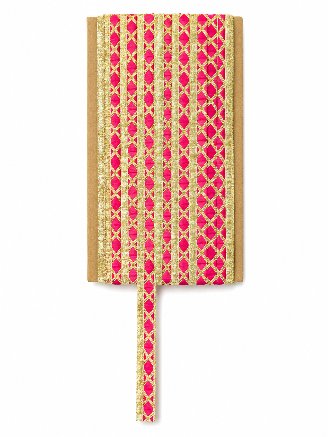 Hot Pink & Gold Diamond Pattern Lace Trim – Decorative Border for Saree, Suit & Craft Work
