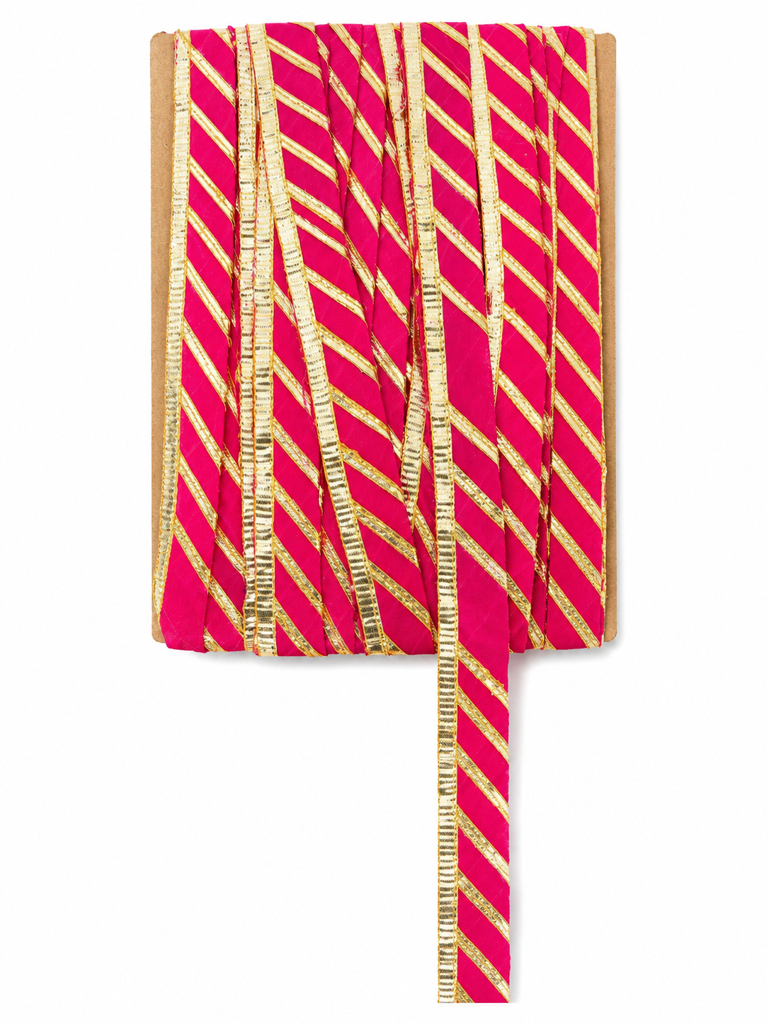 Hot Pink & Gold Diagonal Stripe Lace Trim – Decorative Border for Saree, Suit & Craft Work